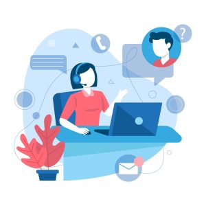 Ilustración de mujer ateniendo al publico